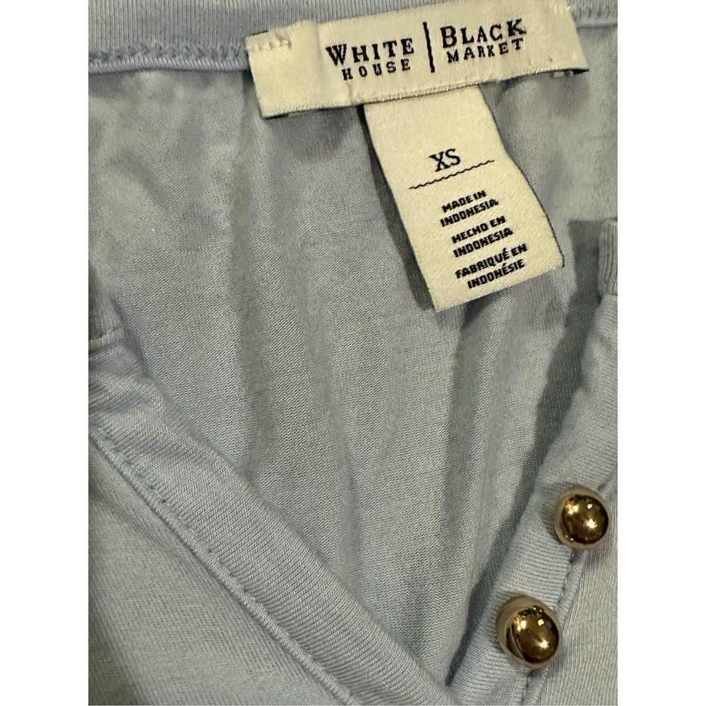 White House Black Market Pale Blue Jersey Knit Stretch Ruched‎ Sides blouse XS - Picture 3 of 8